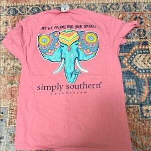 Simply Southern Pink Tee with Turquoise Multicolor Elephant Graphic